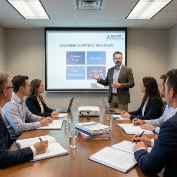 Leadership facilitator guiding managers through training
