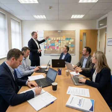 Sales training facilitator reviewing performance goals