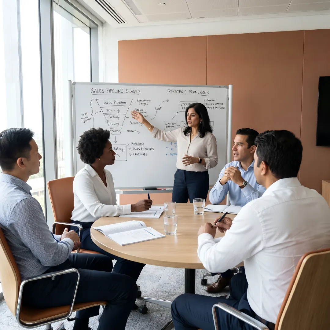 Enterprise sales managers in a leadership training workshop