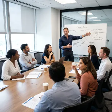 Corporate trainer leading an interactive team workshop