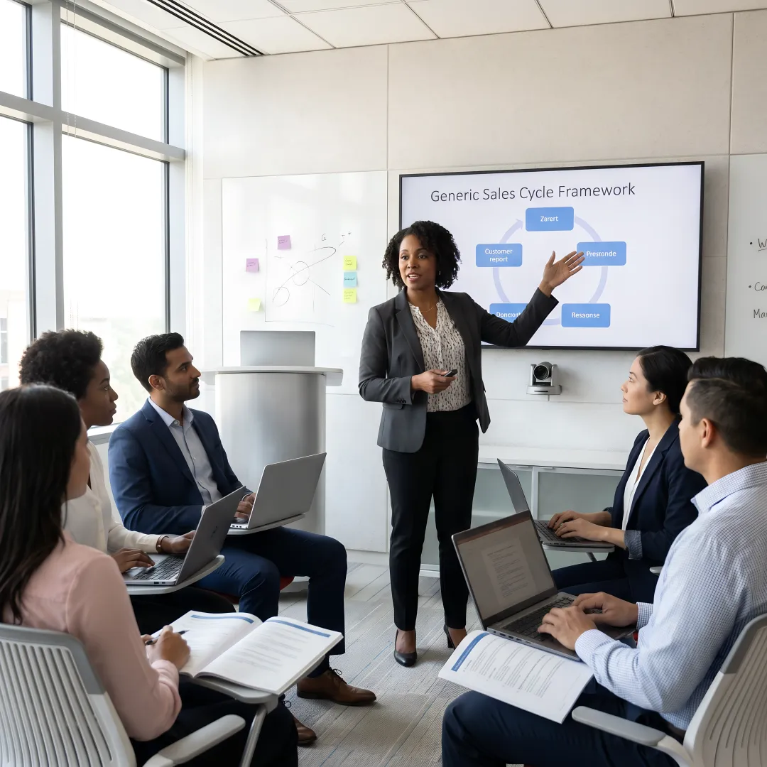 Sales coach leading a Los Angeles team training session