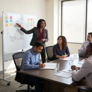 Leadership coach guiding managers in a workshop