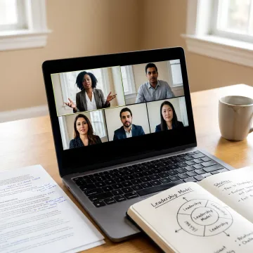 Virtual leadership training session on laptop