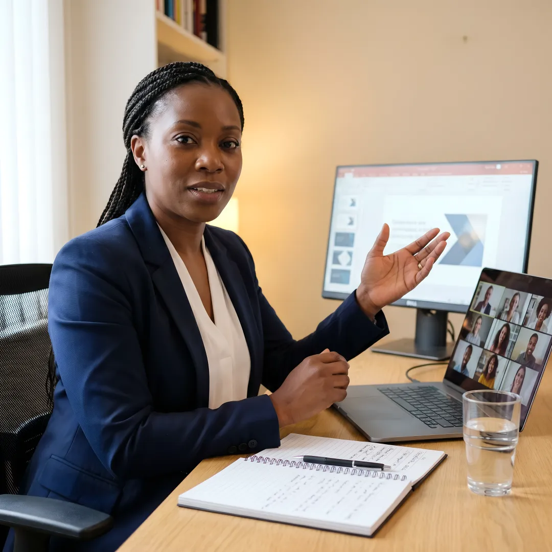 Virtual leadership coach guiding remote managers