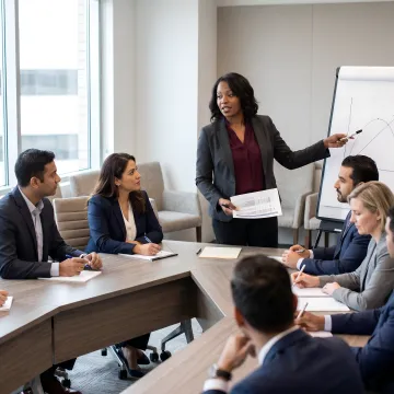 Leadership facilitator guiding executives through a development process