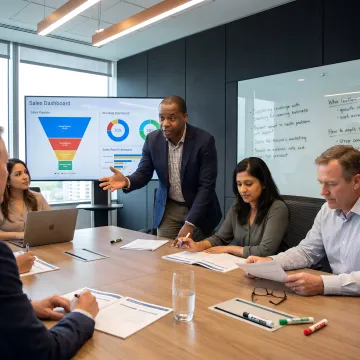 Sales trainer guiding a team through enablement planning