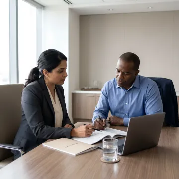 Leadership coach reviewing goals with an executive