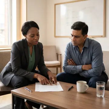 Executive coach reviewing leadership assessment with client