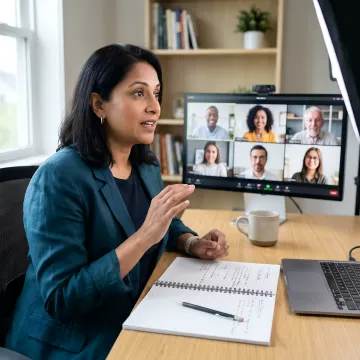 Online leadership coaching process on a laptop