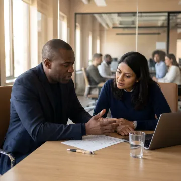 Leadership coach guiding an executive development plan
