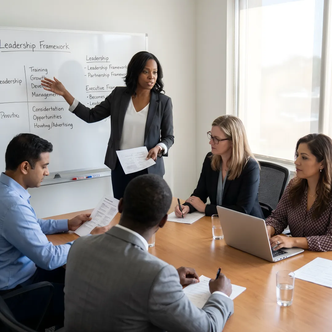 Leadership trainer guiding executive development process