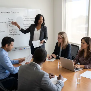 Leadership trainer guiding executive development process
