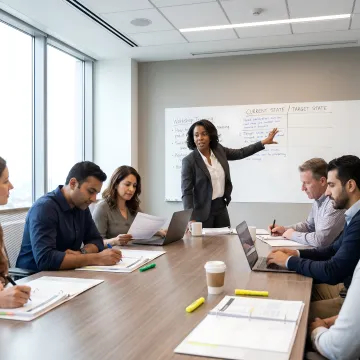 Sales training facilitator reviewing performance goals