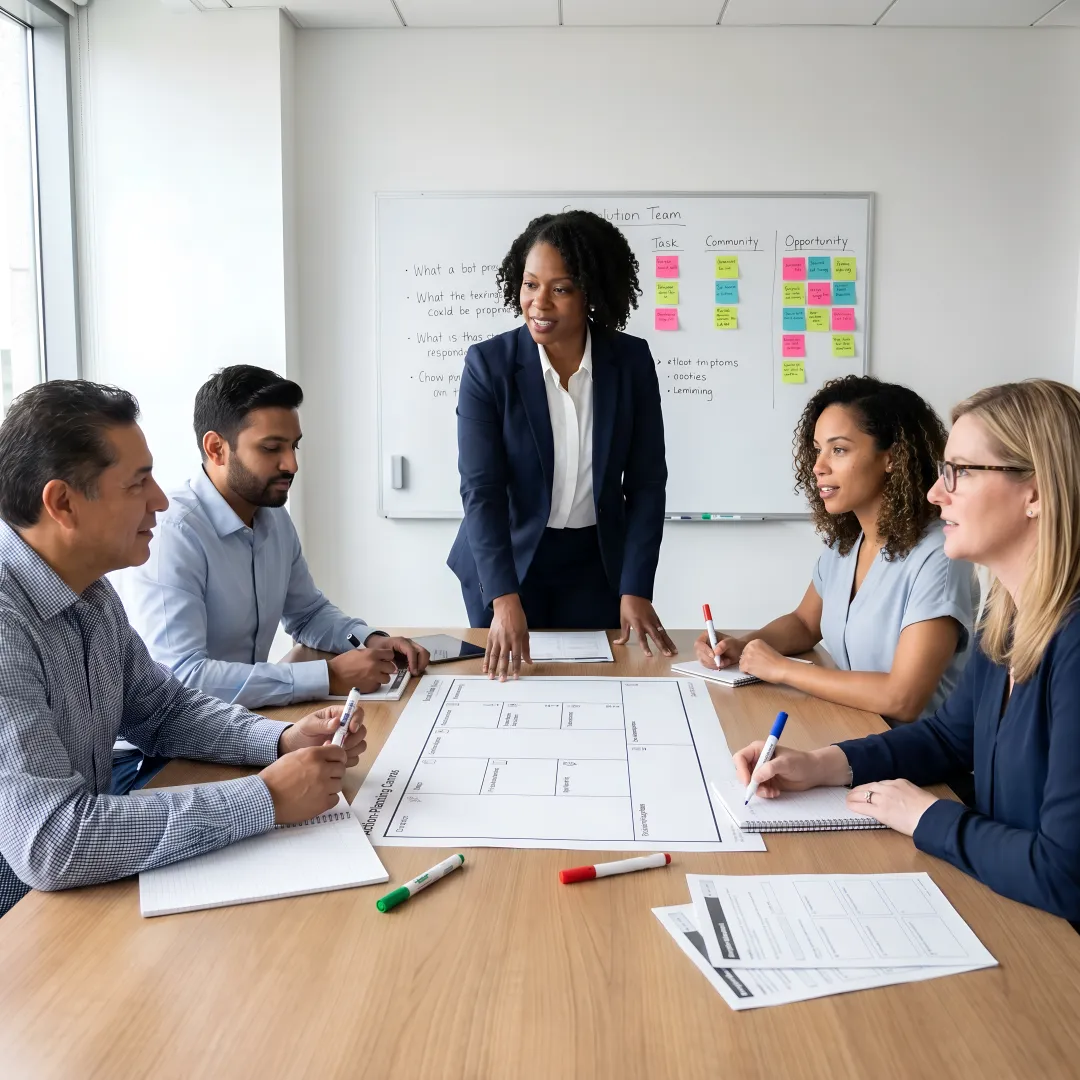 Leadership coach guiding managers through training