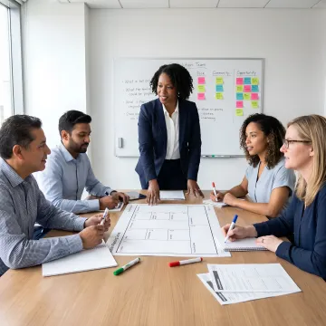 Leadership coach guiding managers through training