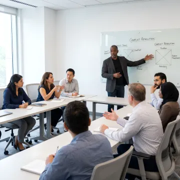 Facilitator coaching leaders through workplace scenarios