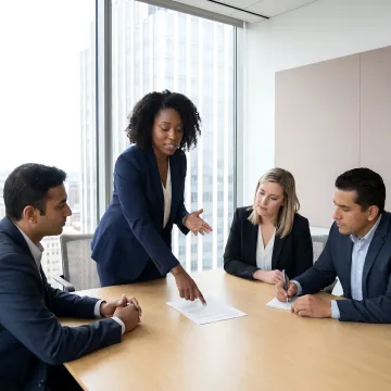 Leadership coach reviewing a development plan