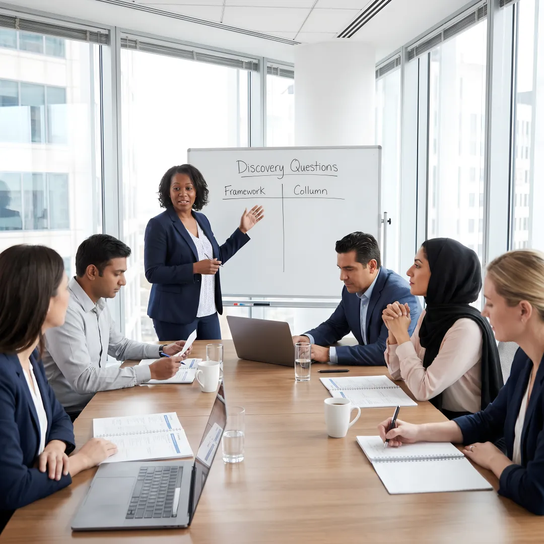 Sales professionals practicing skills during training