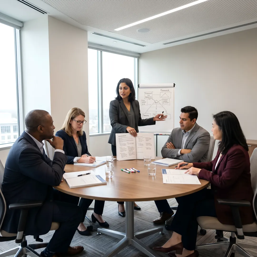 Facilitator coaching business leaders during training