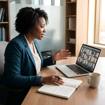 Corporate professional attending online coaching