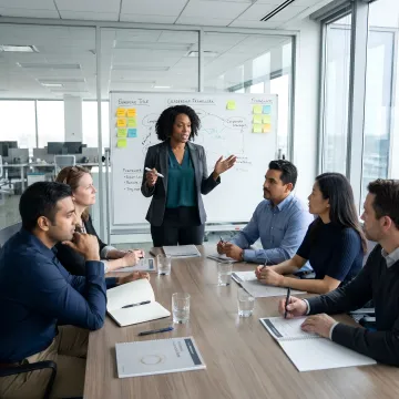 Leadership trainer guiding managers through a workshop process