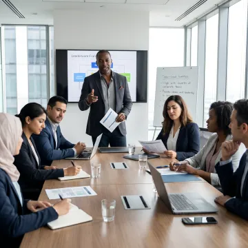 Leadership facilitator guiding managers through training