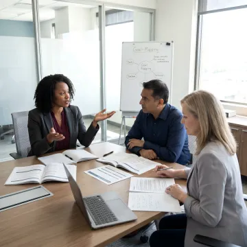 Leadership coach reviewing goals with executives