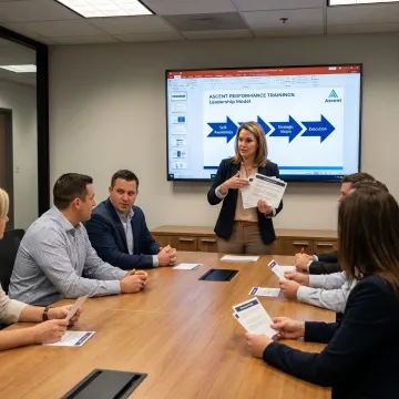 Facilitator leading leadership coaching exercises