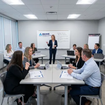 Customer service team practicing role play in a classroom workshop