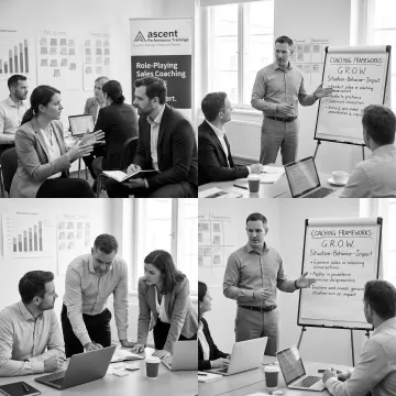 Sales managers practicing leadership coaching in a workshop
