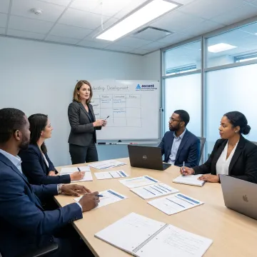 Executive coach guiding leadership development session