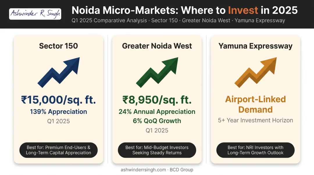 Noida micro-market price comparison across Sector 150 Greater Noida West and Yamuna Expressway