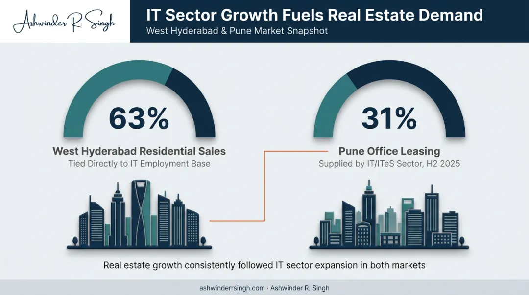 Hyderabad and Pune IT sector share of residential and office demand comparison