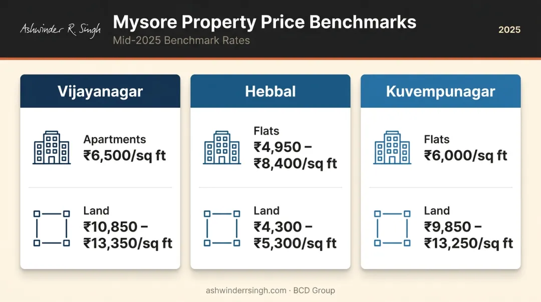 Mysore locality property price comparison chart apartments and land rates 2025