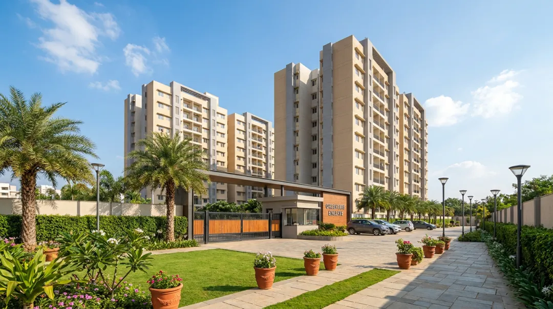 Mysore residential real estate development showing gated community apartment complex