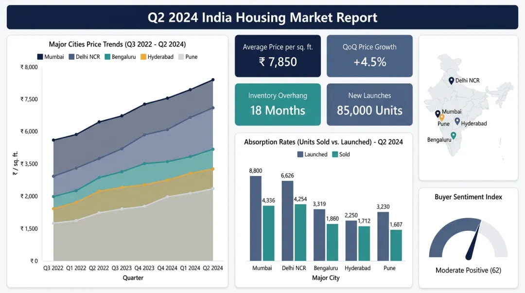 ANAROCK residential real estate research report dashboard showing India market analytics and pricing trends