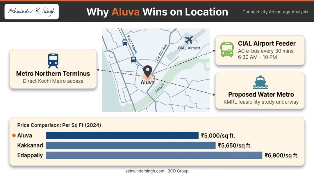 Aluva Kochi metro connectivity and airport proximity appreciation drivers map