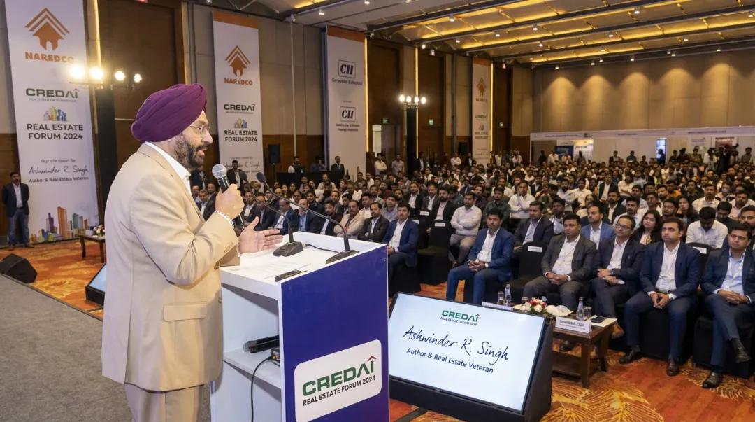 Ashwinder R Singh keynote speaking at large real estate industry conclave