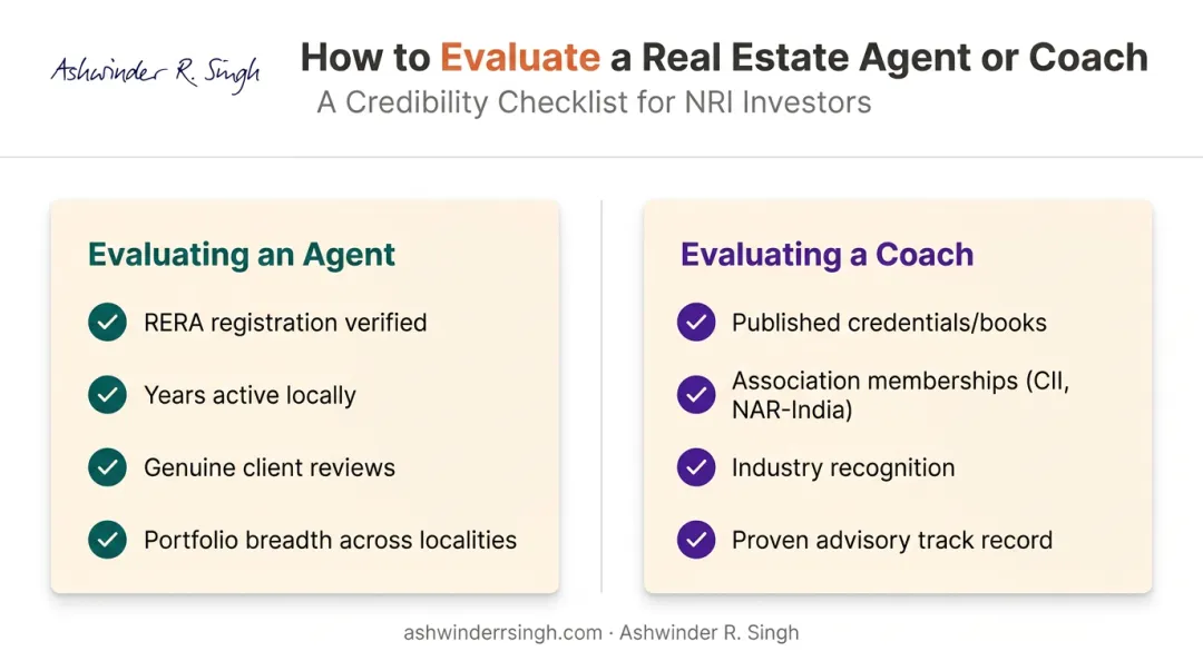 Checklist comparison for evaluating real estate agents versus coaches