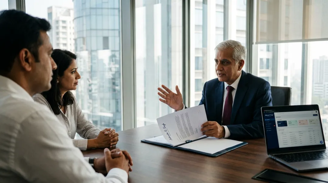 Senior real estate subject matter expert advising clients in professional office setting
