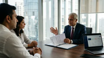 Senior real estate subject matter expert advising clients in professional office setting