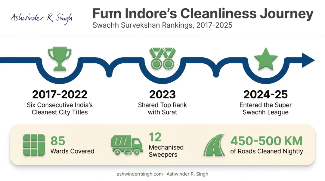 Indore Swachh Survekshan cleanliness ranking timeline from 2017 to 2025