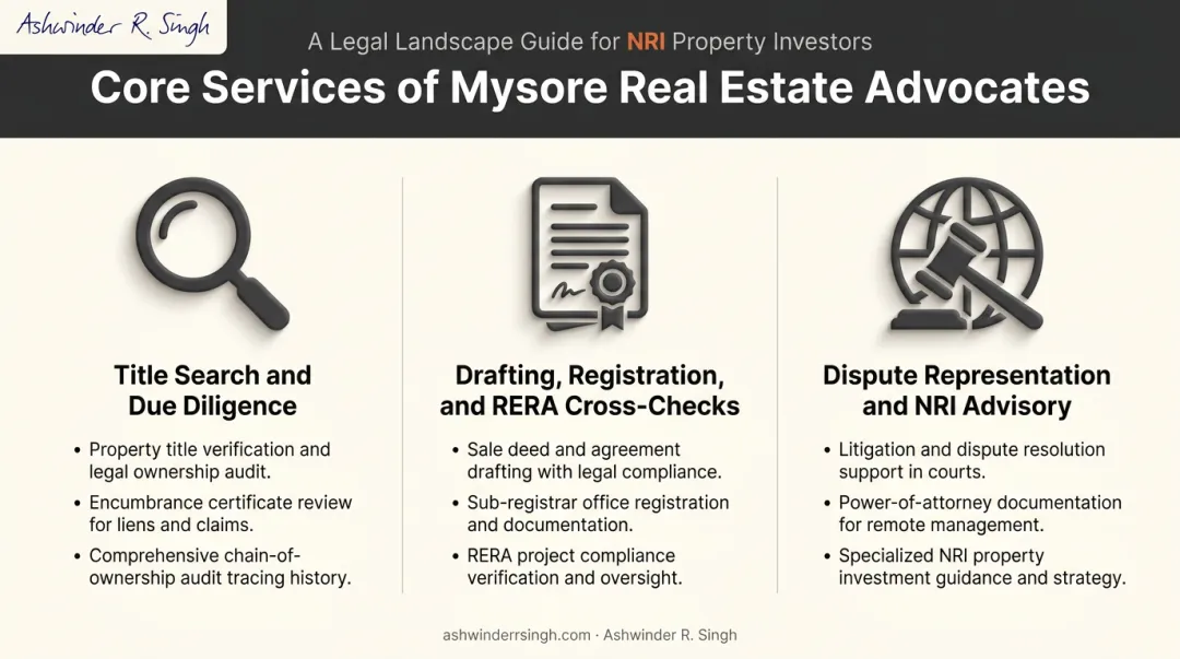Three core services provided by real estate advocates in Mysore