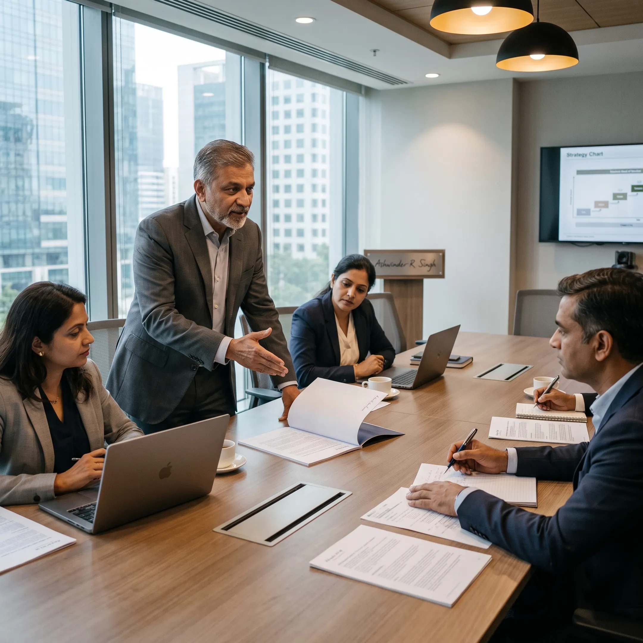 Executive advisor leading a strategy discussion