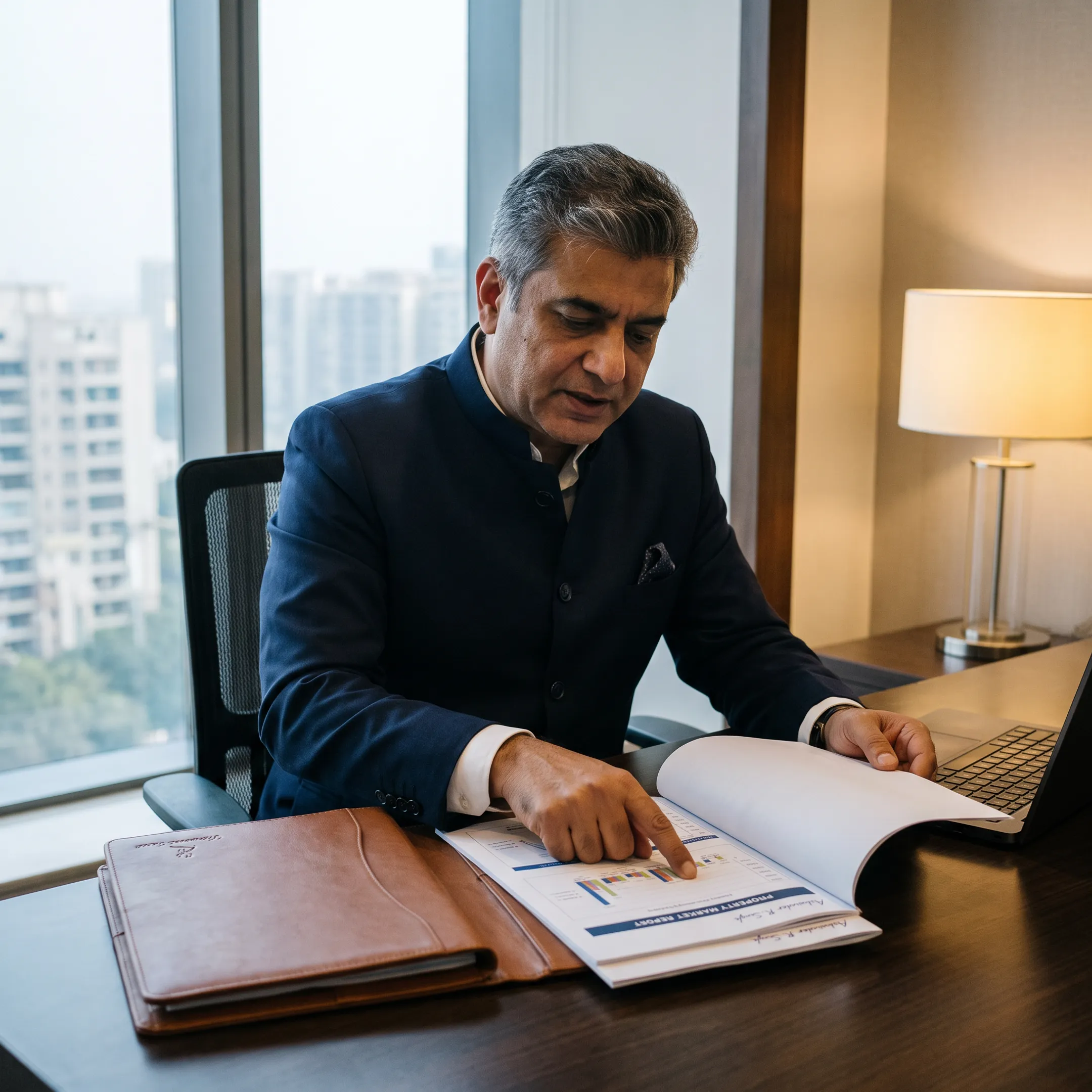 Real estate advisor reviewing investment plans