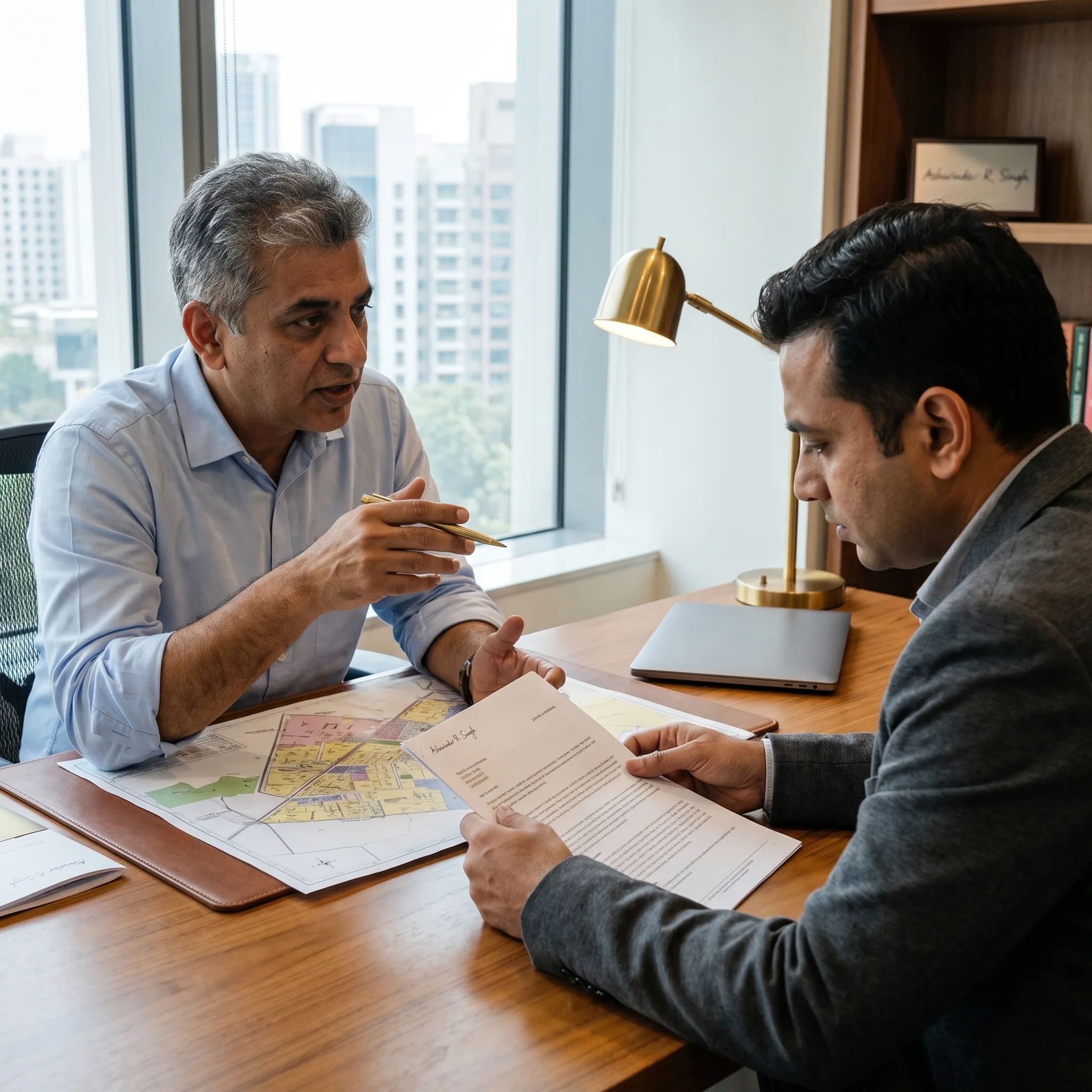 Consultant reviewing real estate investment documents