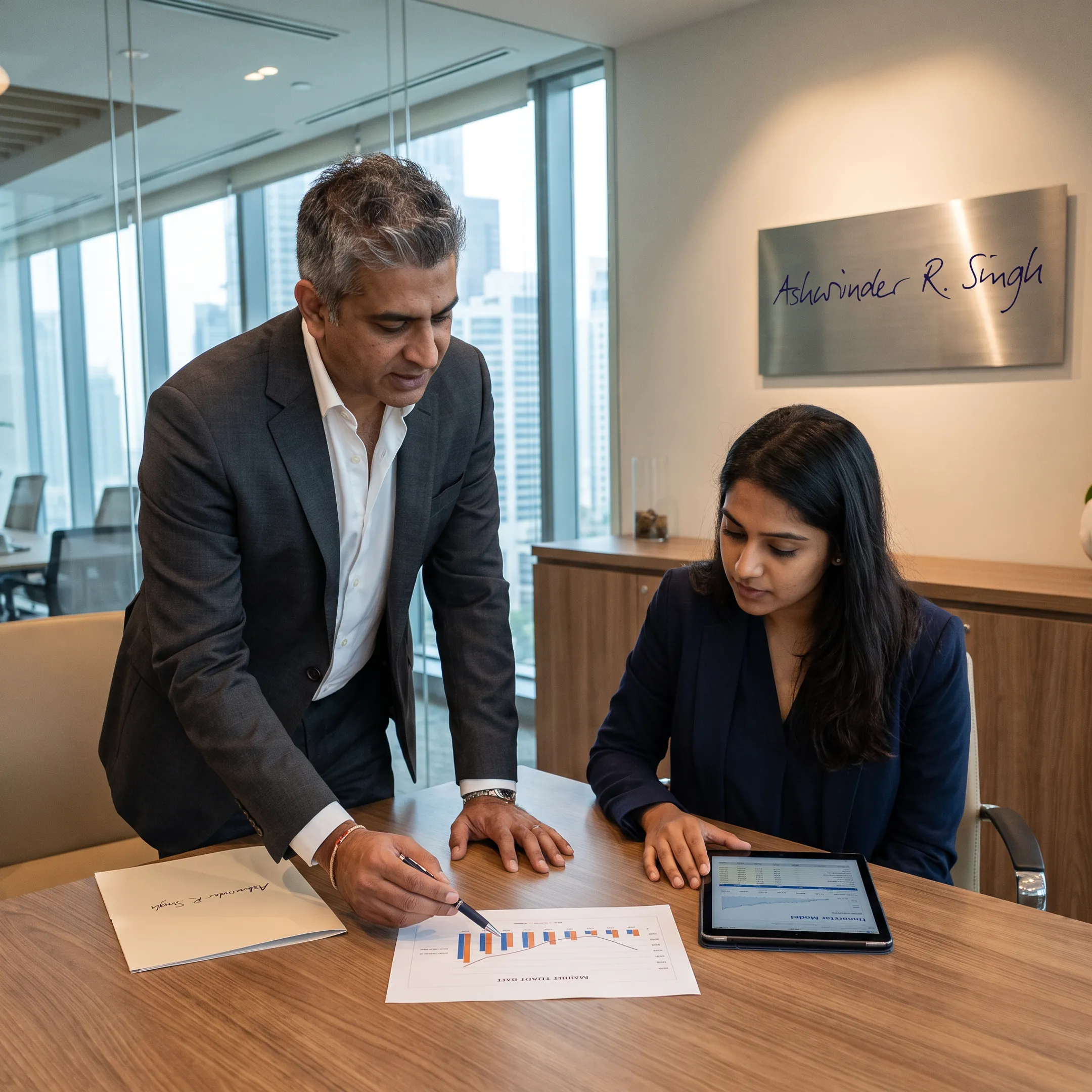 Advisor reviewing real estate investment data