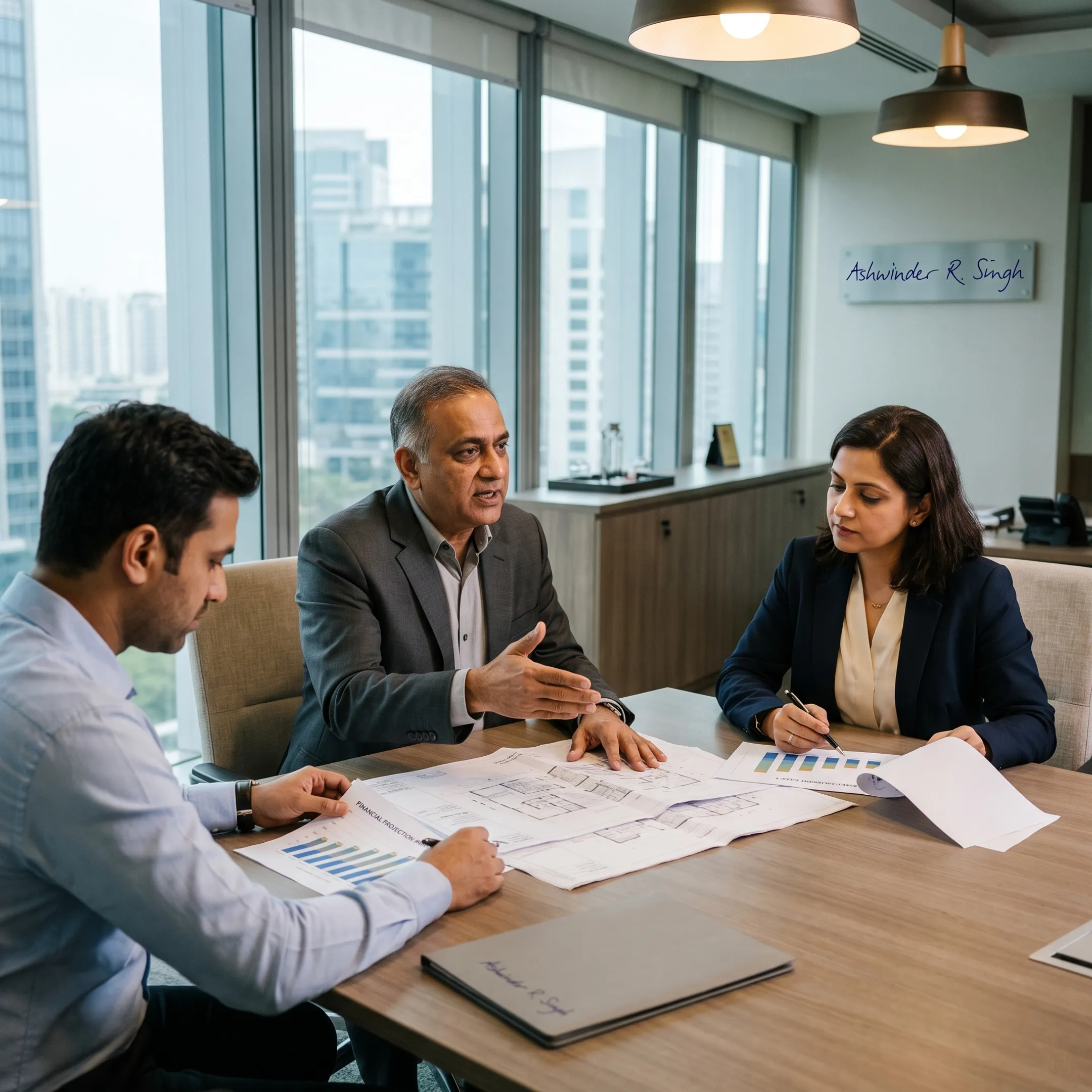 Development team reviewing project strategy