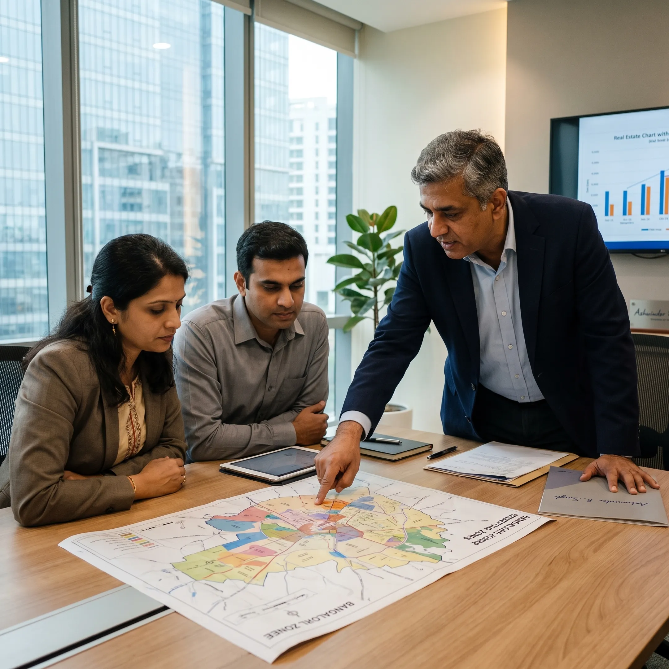Property consultant reviewing Bangalore real estate options with clients