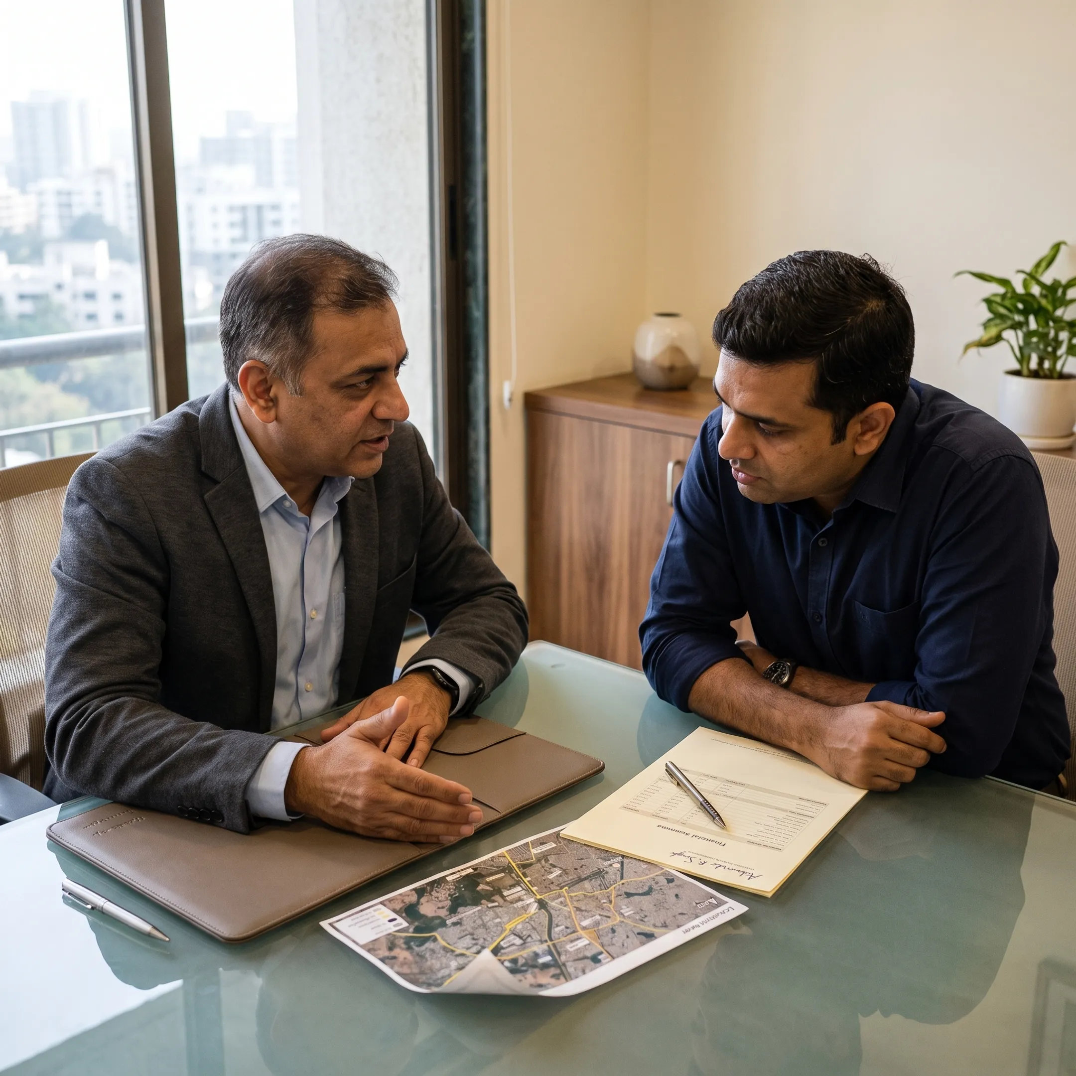 Real estate consultant reviewing Pune property options with a buyer